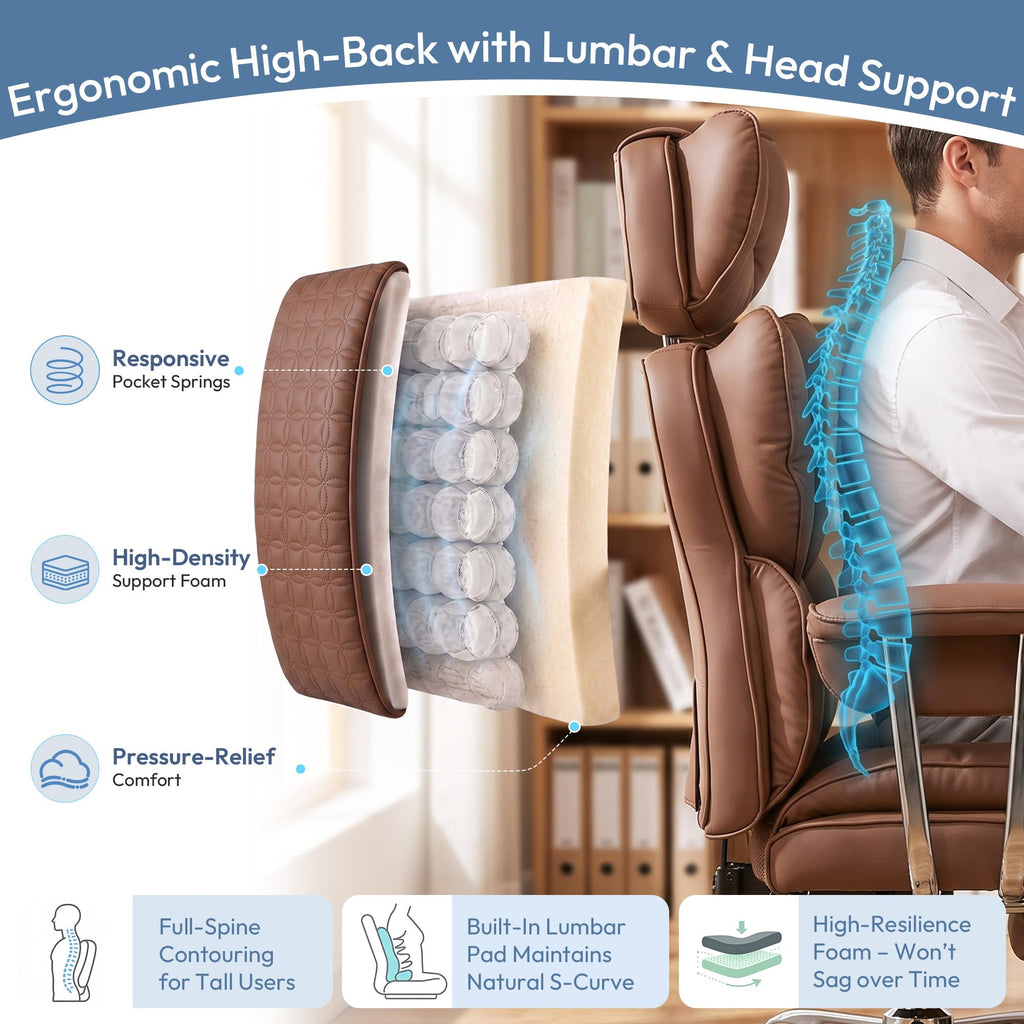 Brown Ergonomic Executive Office Chair with Footrest E736