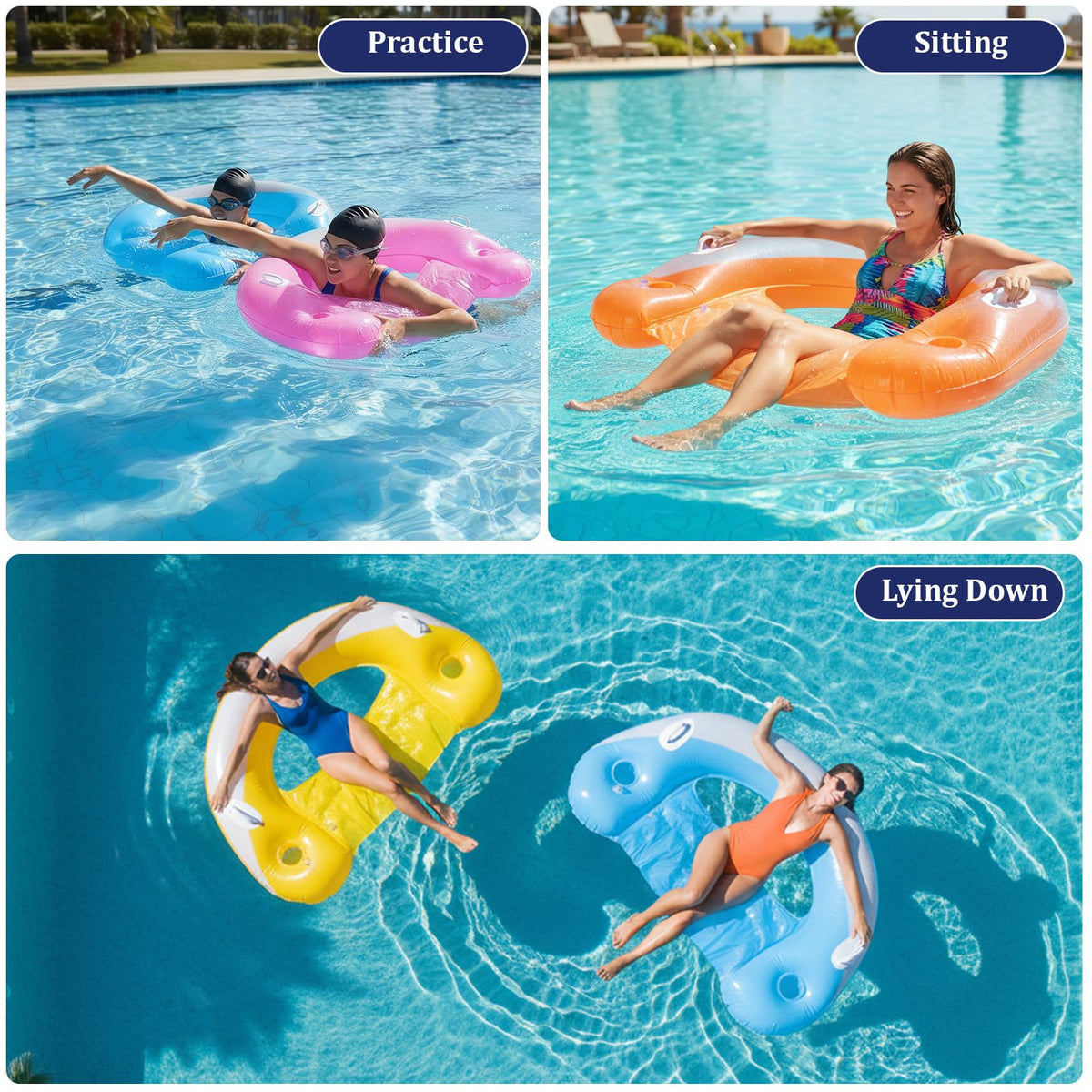 Inflatable Pool Floats 4 Pack with Cup Holders & Handles P627916