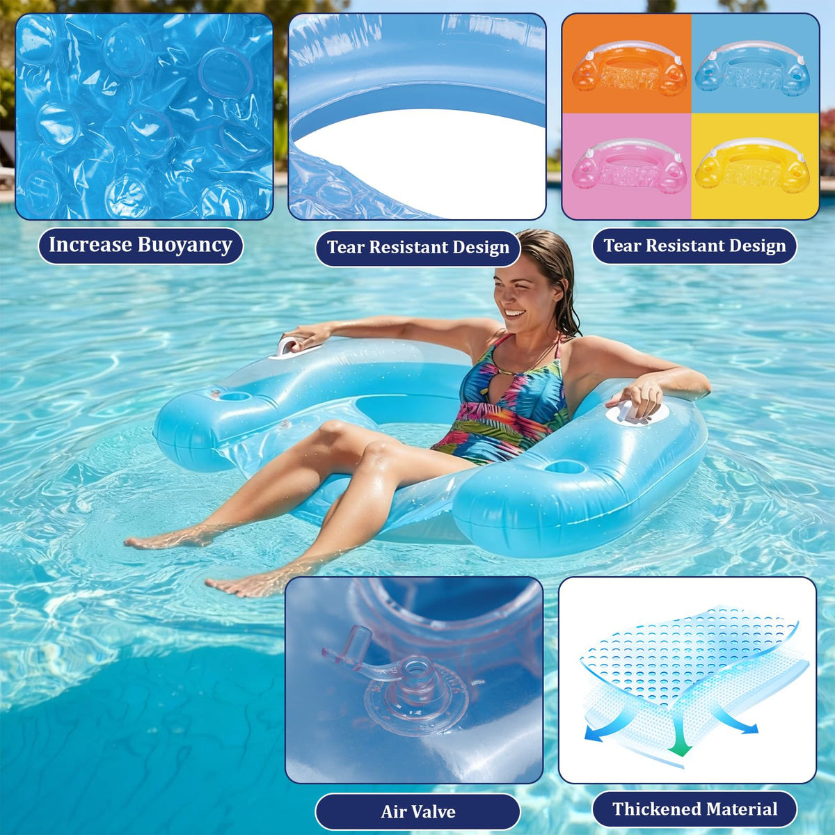 Inflatable Pool Floats 4 Pack with Cup Holders & Handles P627916