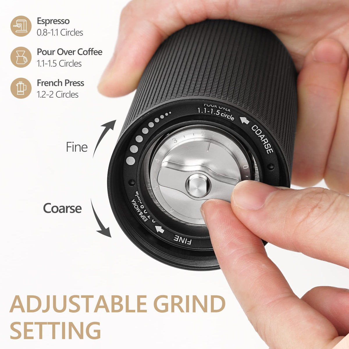 Manual Coffee Grinder with Adjustable Grind Setting Stainless Steel Conical Burr F945