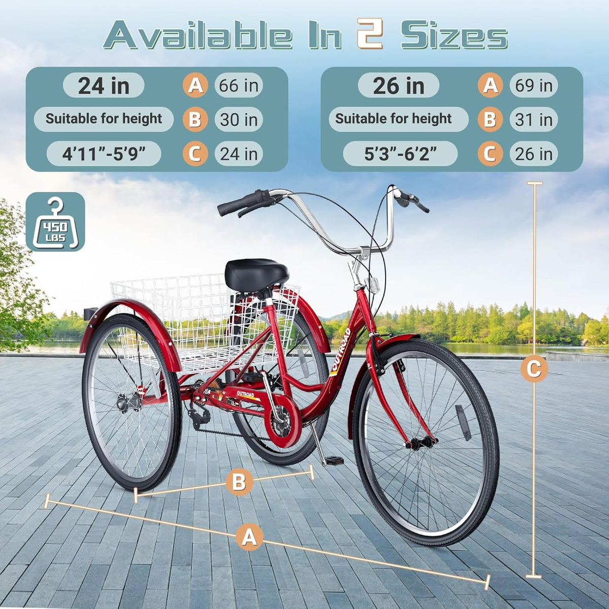 24/26-Inch 3 Wheel Adult Tricycle I8984