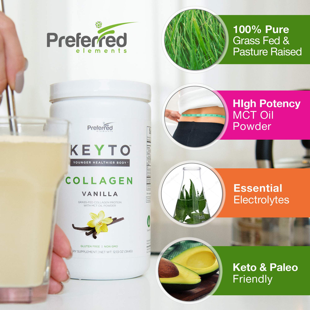 Keto Collagen Protein with MCT Oil Powder Vanilla S160172