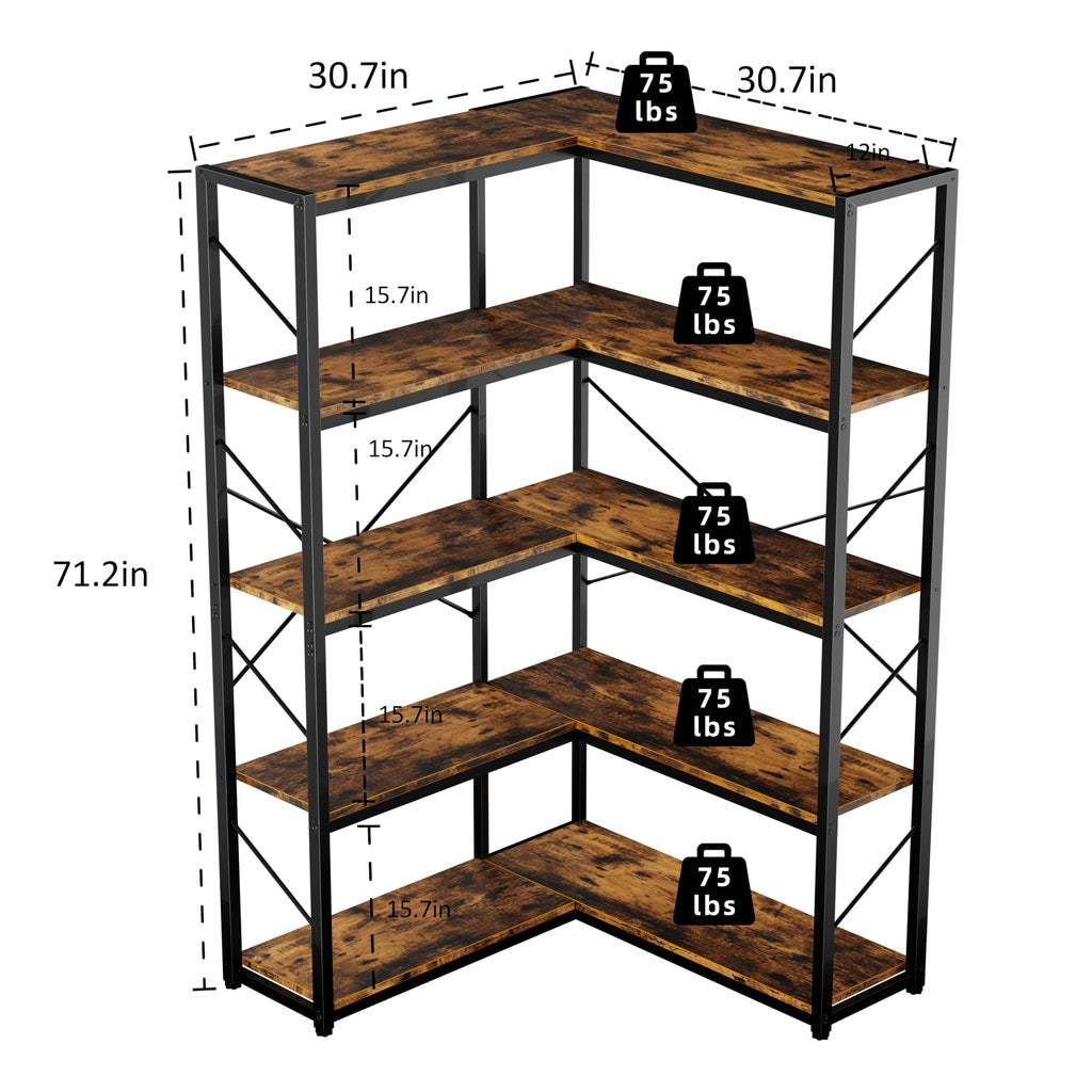 5 Tier L Shaped Corner Bookshelf X6537