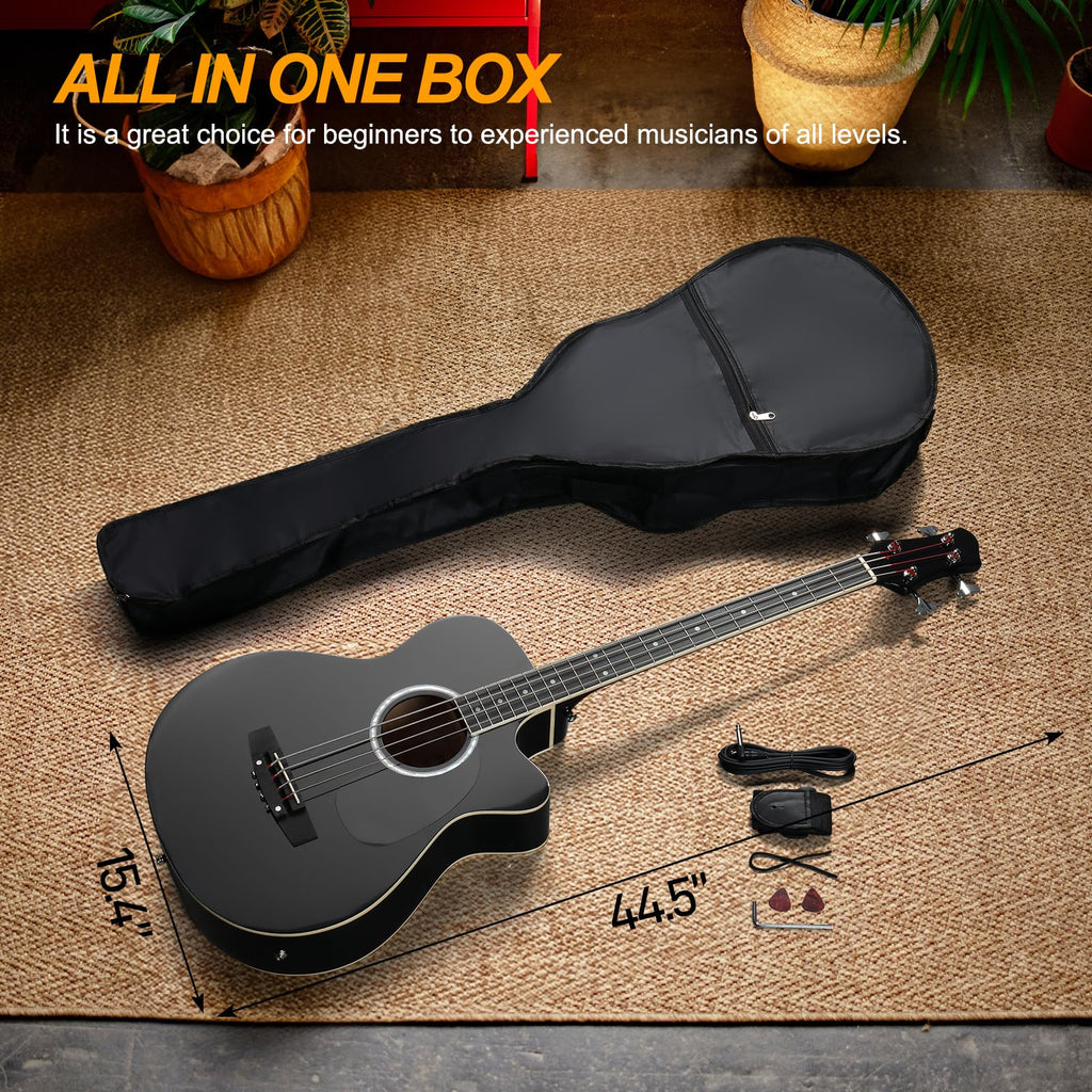 4 String Full Size Black Acoustic Bass Guitar T4873