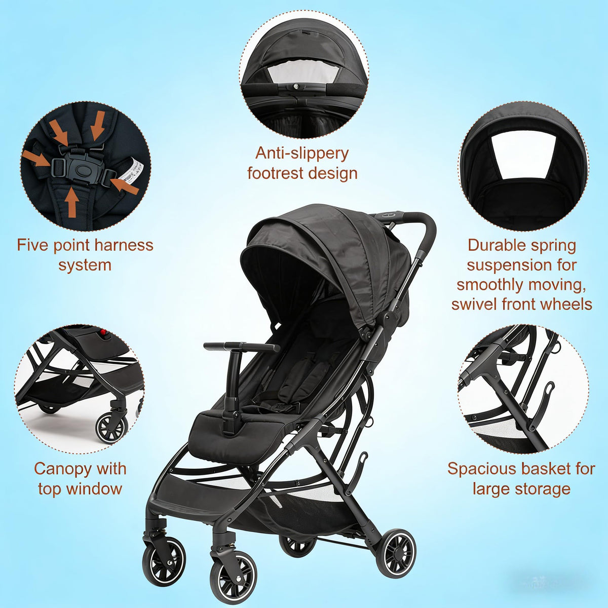 Portable Lightweight Umbrella Stroller with Sun Canopy M24030
