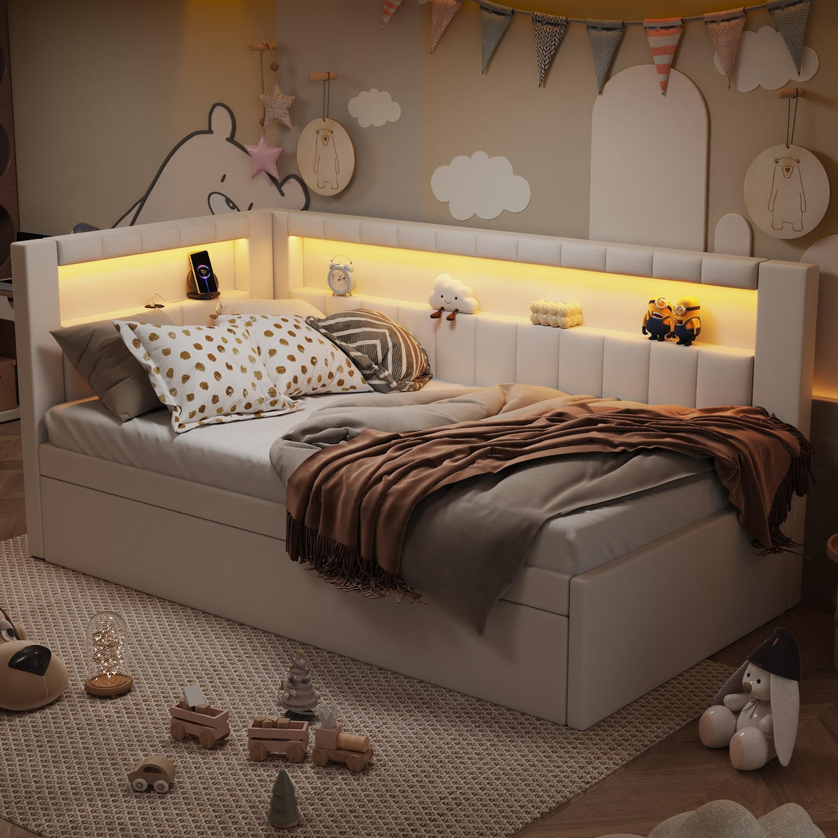 White Twin Size Upholstered Daybed with Trundle R19109