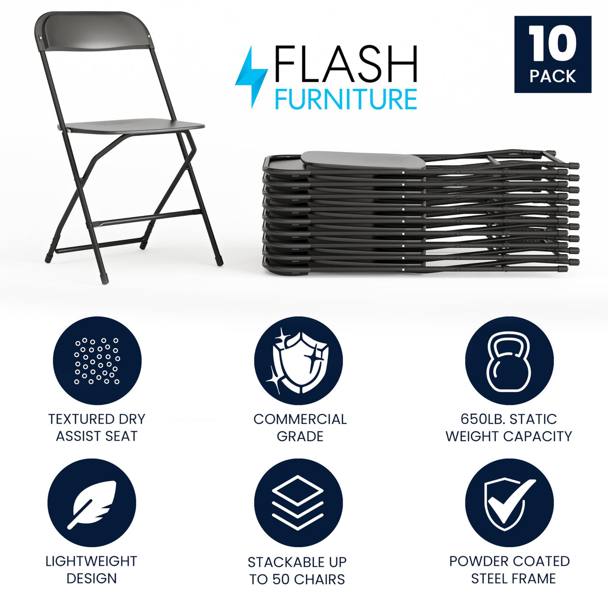 Black Plastic Folding Event Chair 10-Pack T903