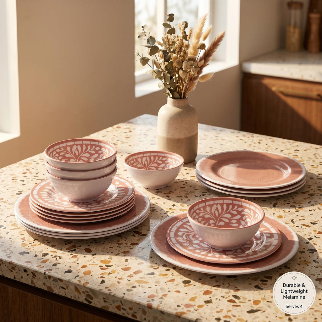 12 Pcs Light Pink Melamine Dinnerware Set Y582
