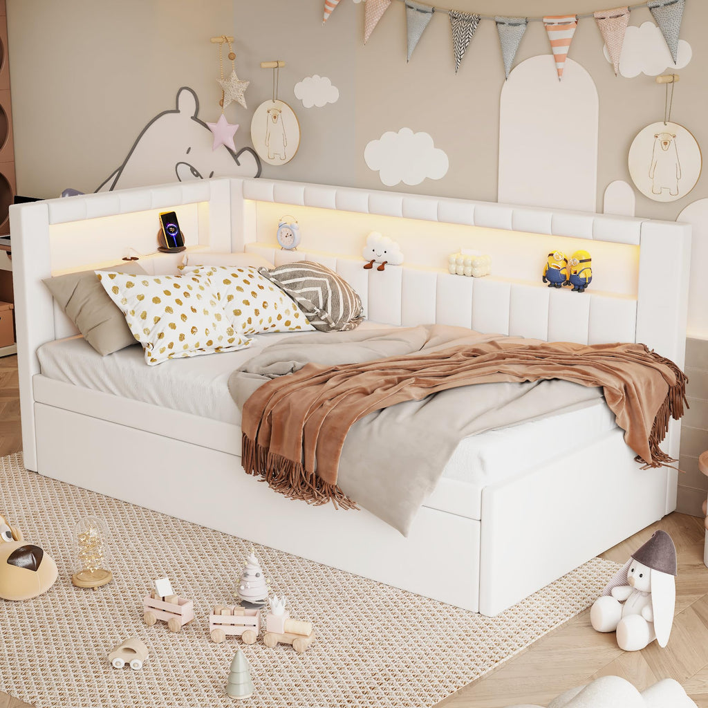 White Twin Size Upholstered Daybed with Trundle R19109