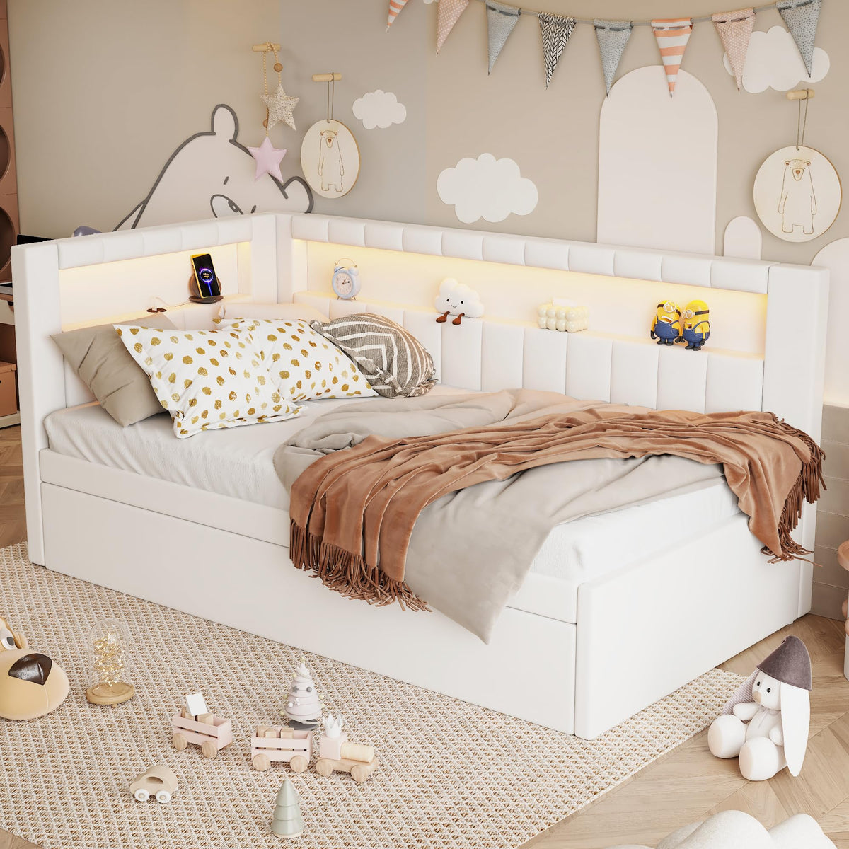 White Twin Size Upholstered Daybed with Trundle R19109