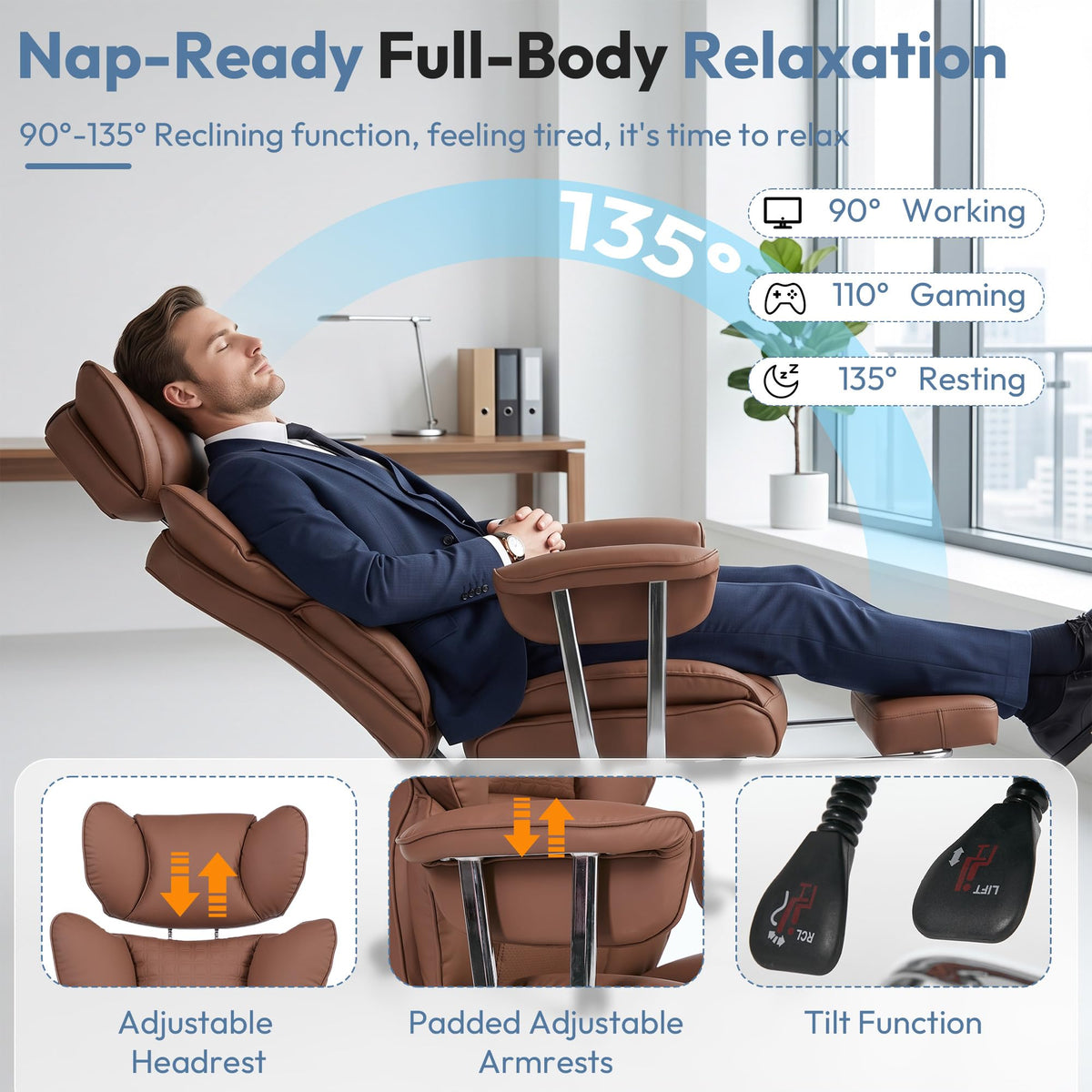 Brown Ergonomic Executive Office Chair with Footrest E736