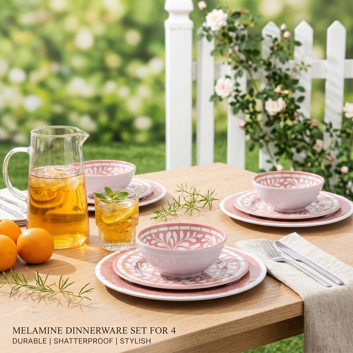 12 Pcs Light Pink Melamine Dinnerware Set Y582
