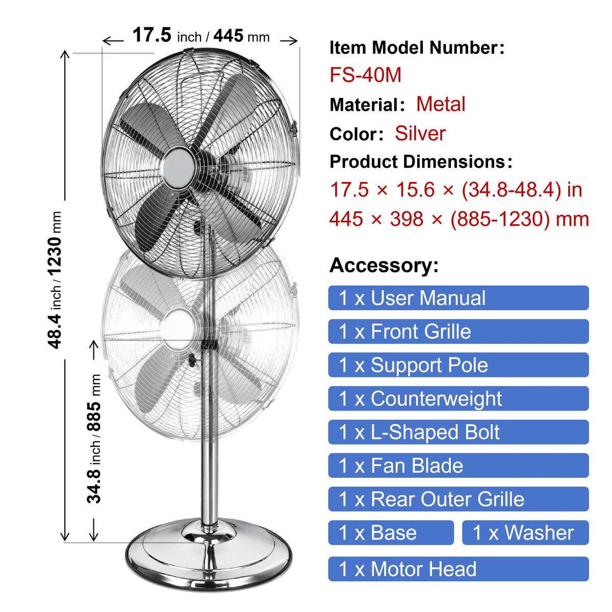 16-Inch 3-Speed Oscillating Pedestal Fan K913789