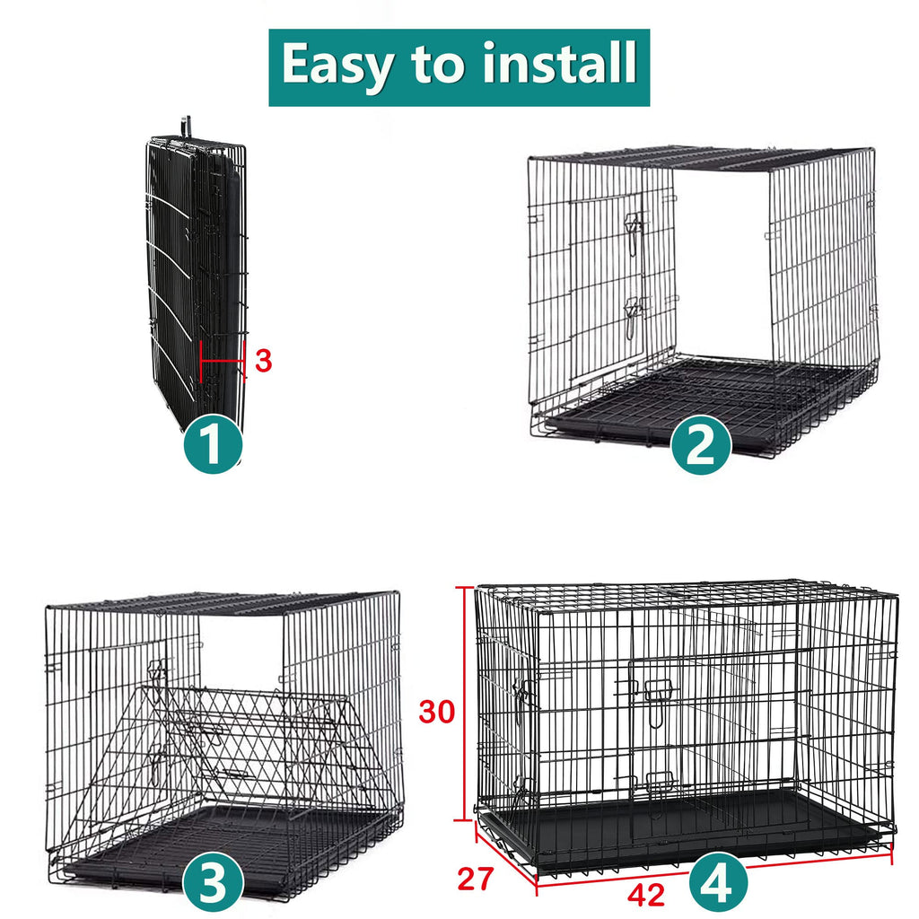 42 Inch Metal Wire Double-Door Folding Dog Crate with Tray S6016