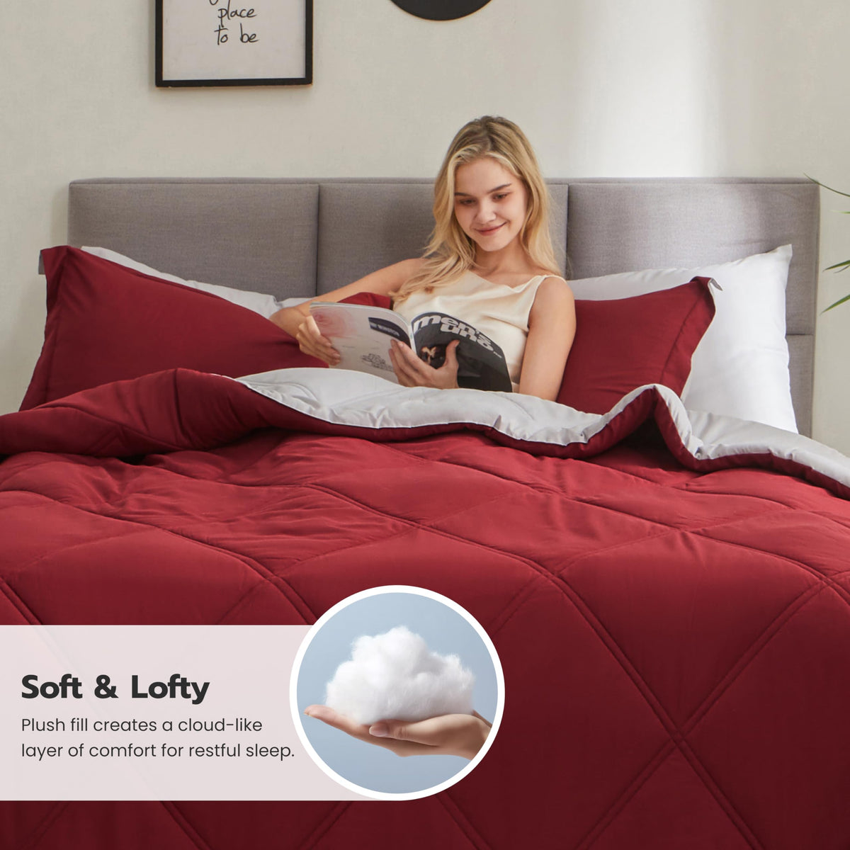 King Size 7 Pieces Red Bedding Set with Sheets B9590