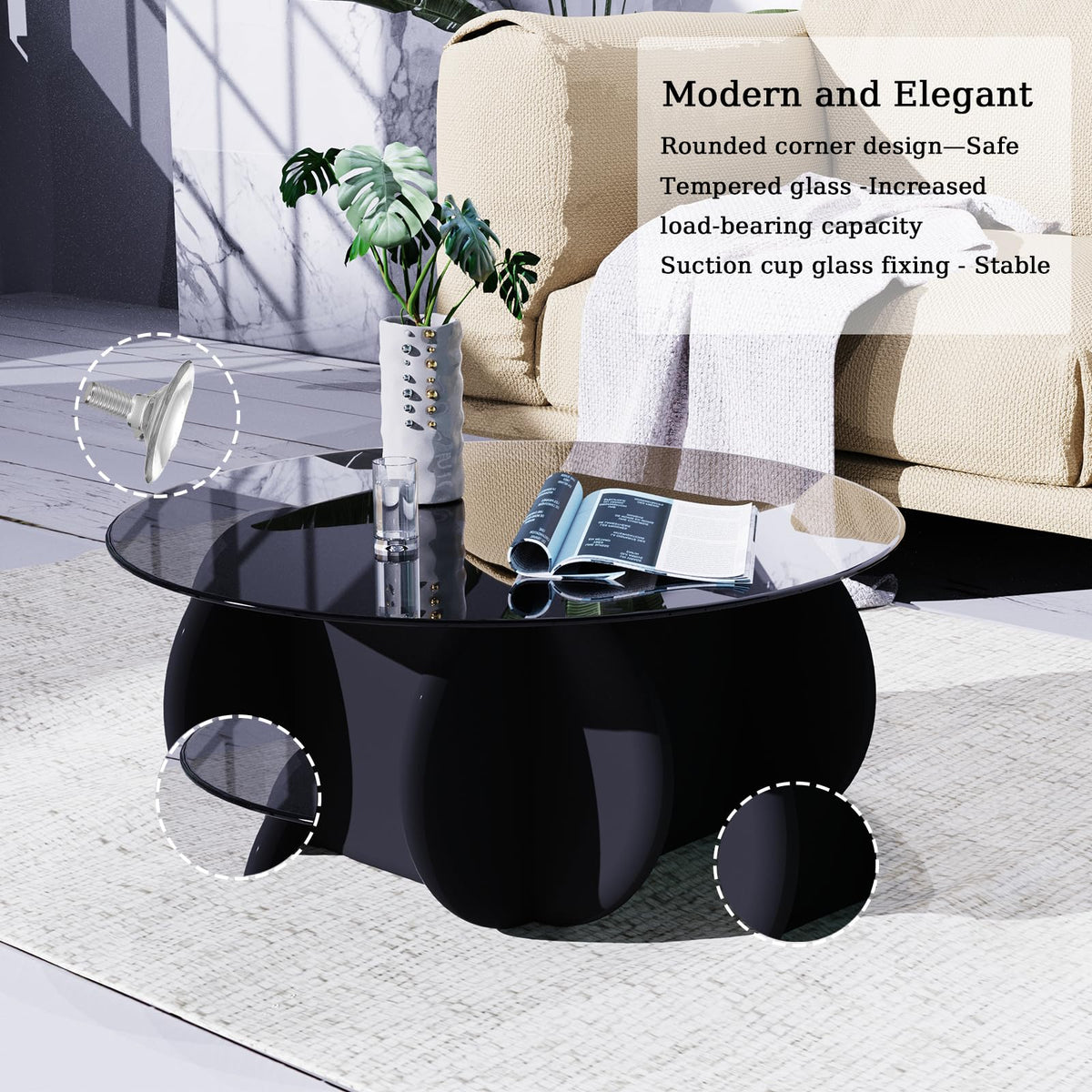 Black Round Glass Top Coffee Table N56211