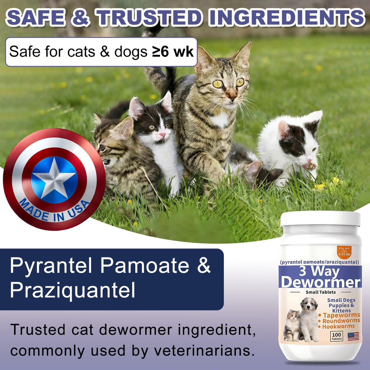 3-Way Dewormer for Small Dogs, Puppies & Kittens, 100 Tablets B9880