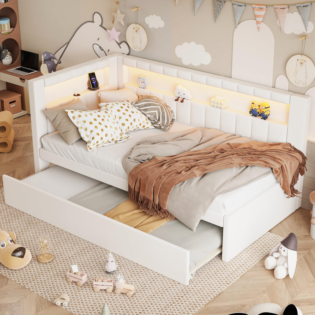 White Twin Size Upholstered Daybed with Trundle R19109