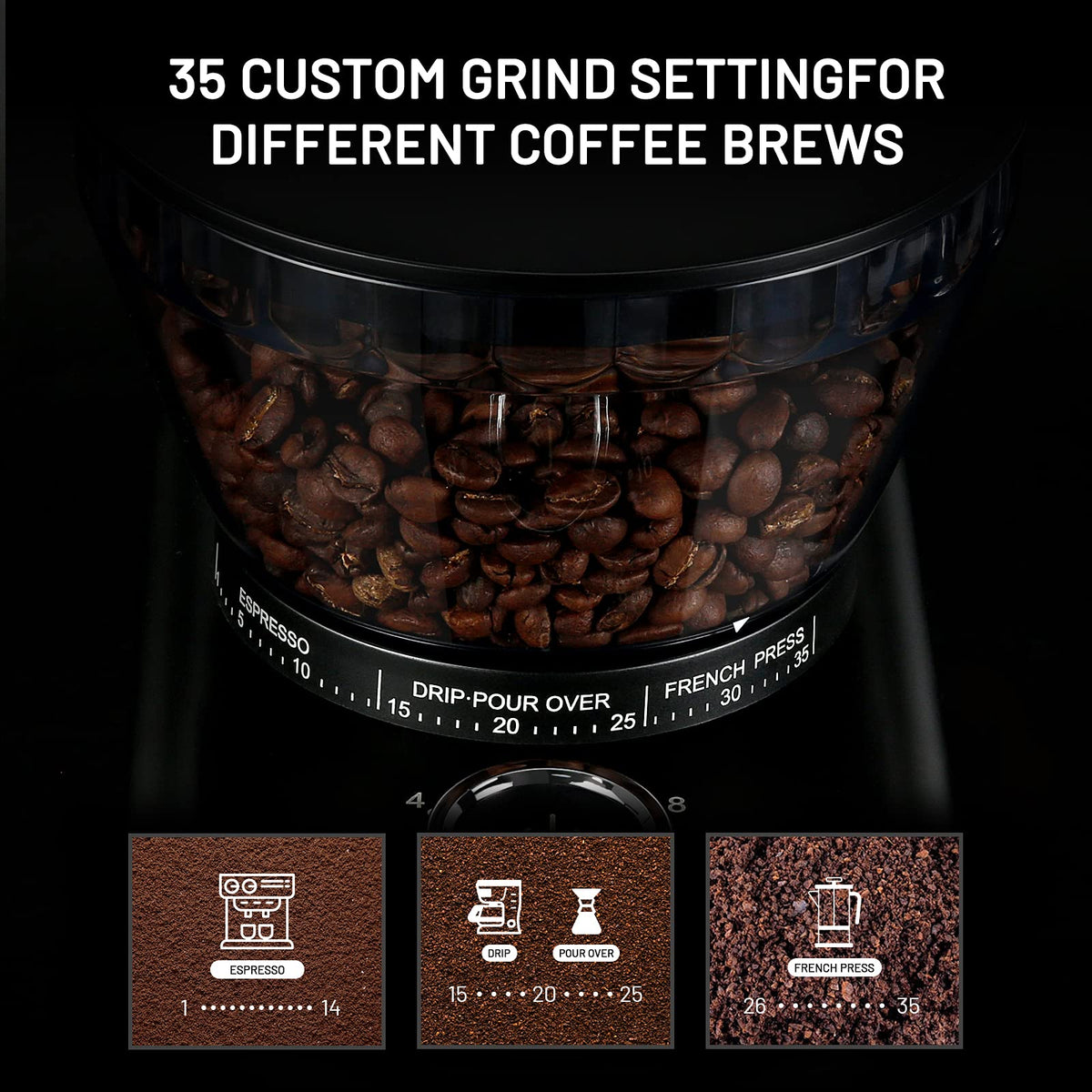 Electric Conical Burr Coffee Grinder with 35 Adjustable Grind Settings A220502