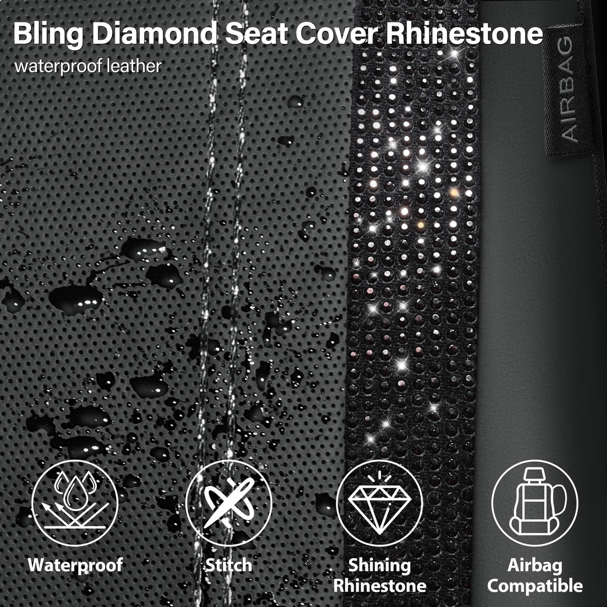 Leather Bling Diamond Car Seat Covers Full Set X430685