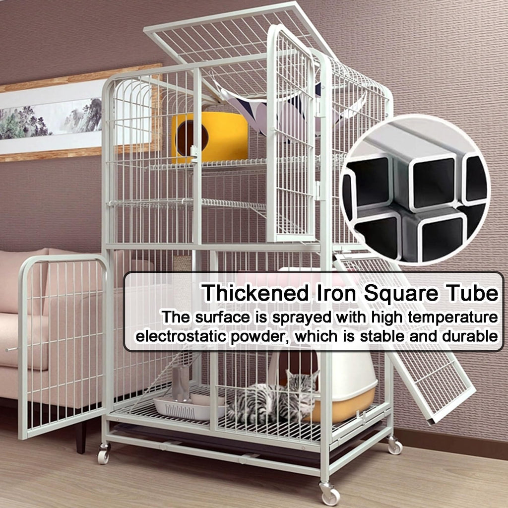 4-Tier Detachable Metal Wire Cat Cage with Hammock Y5110