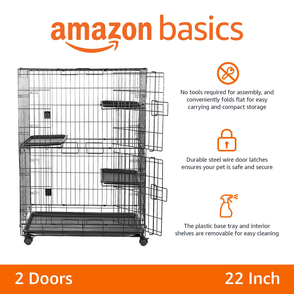 Large 3-Tier Cat Cage Playpen with Removable Tray, Black H453469