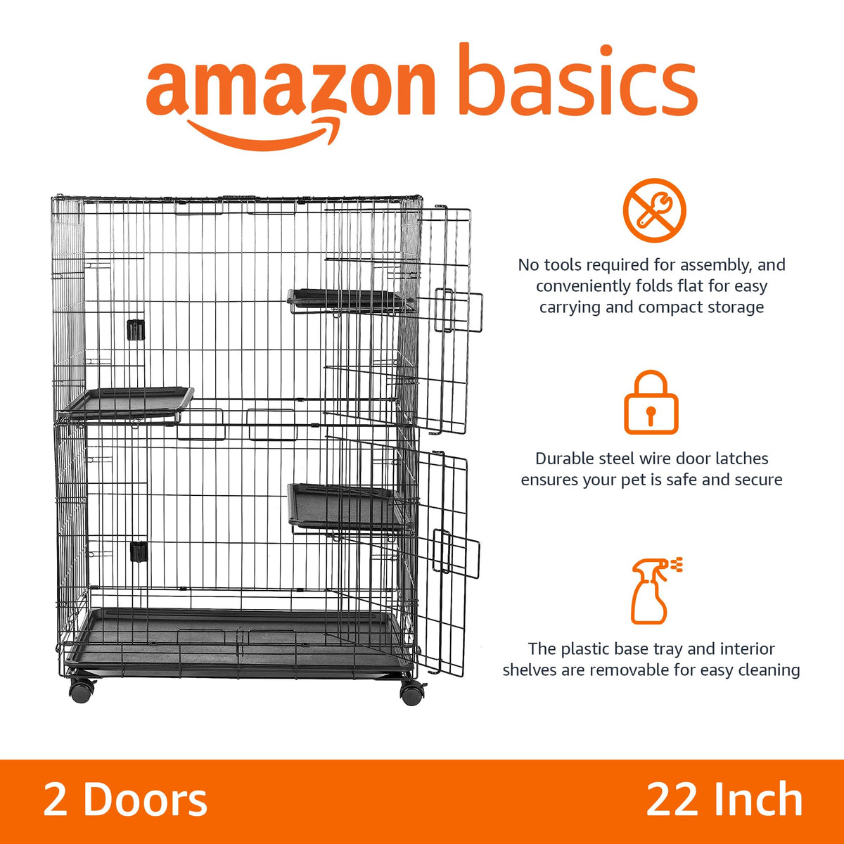 Large 3-Tier Cat Cage Playpen with Removable Tray, Black H453469