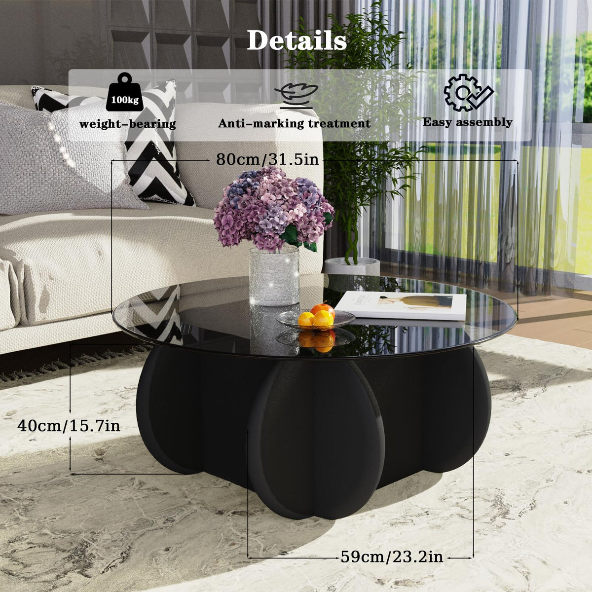 Black Round Glass Top Coffee Table N56211