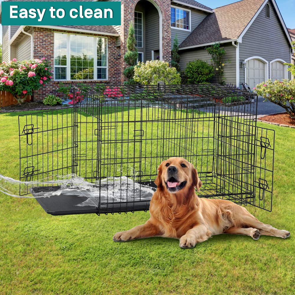 42 Inch Metal Wire Double-Door Folding Dog Crate with Tray S6016