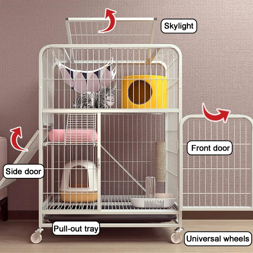 4-Tier Detachable Metal Wire Cat Cage with Hammock Y5110