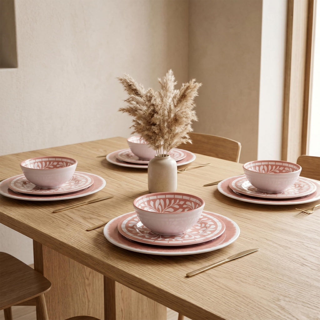 12 Pcs Light Pink Melamine Dinnerware Set Y582