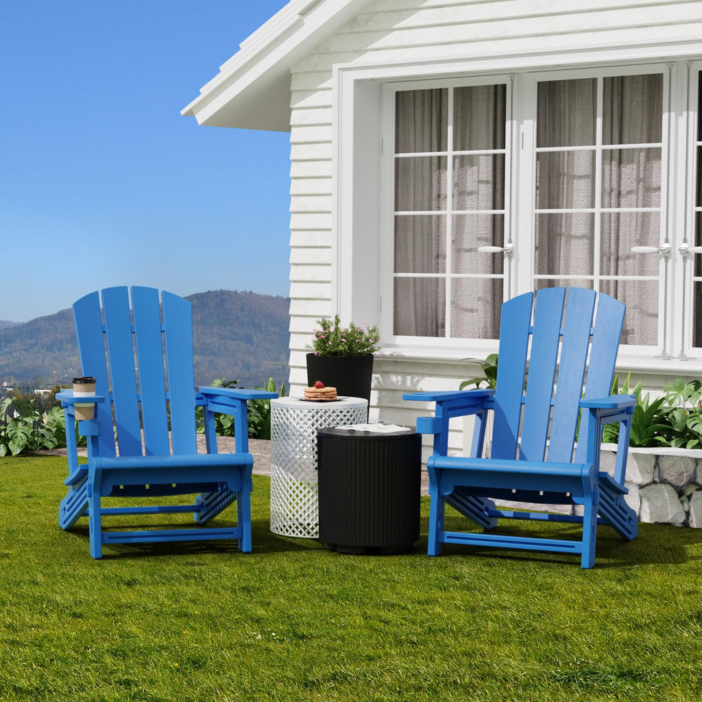 Klein Blue Plastic Adirondack Chairs Set of 2 with Cup Holder M45370