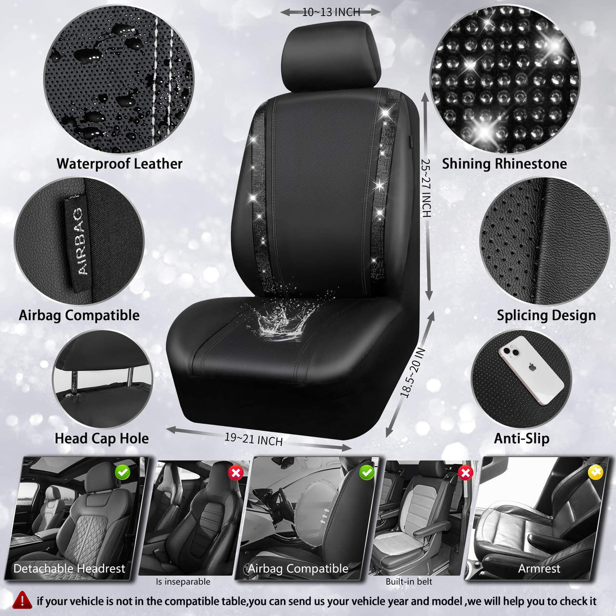 Leather Bling Diamond Car Seat Covers Full Set X430685