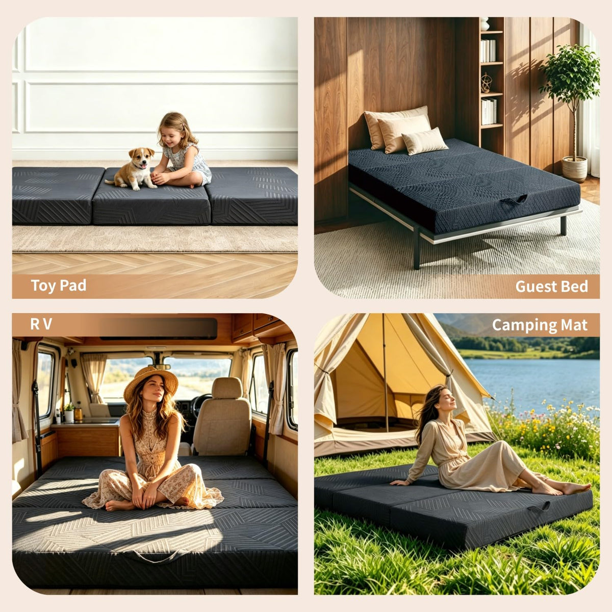 6 Inch Queen Tri-fold Memory Foam Mattress with Storage Bag Y88874