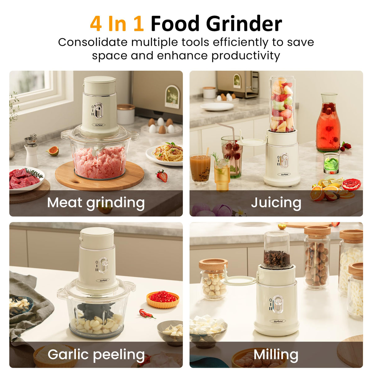 4-in-1 Electric Food Chopper & Small Food Processor Q2228