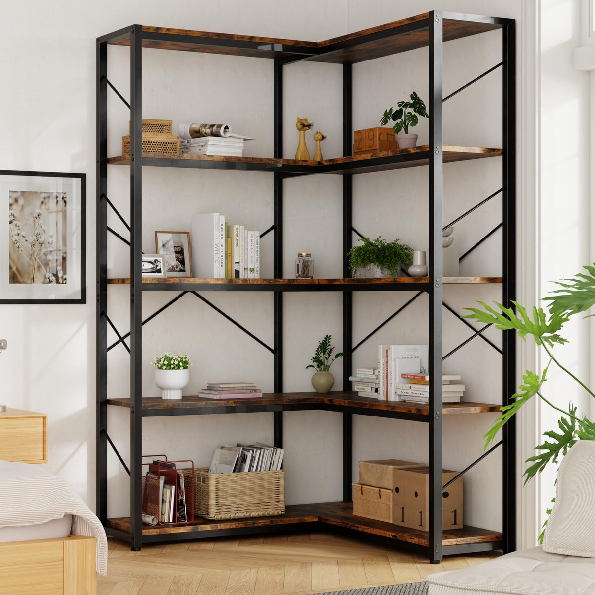 5 Tier L Shaped Corner Bookshelf X6537