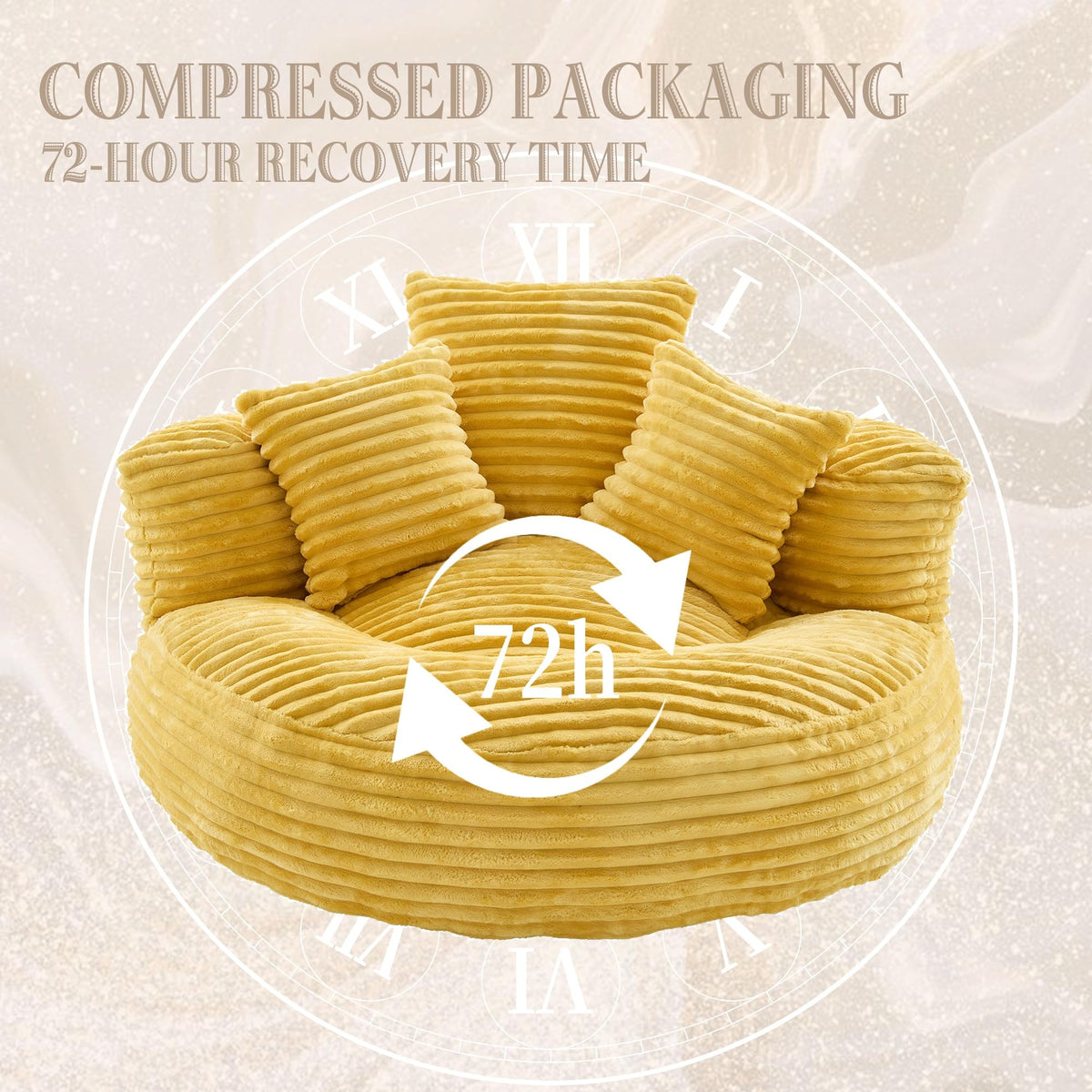 Oversized Corduroy Bean Bag Chair with 3 Pillows G65958
