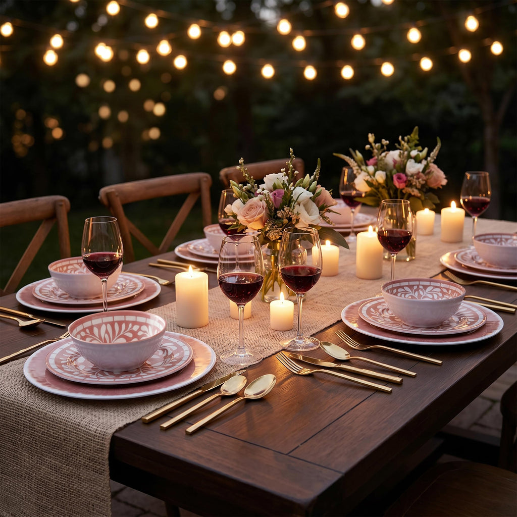 12 Pcs Light Pink Melamine Dinnerware Set Y582
