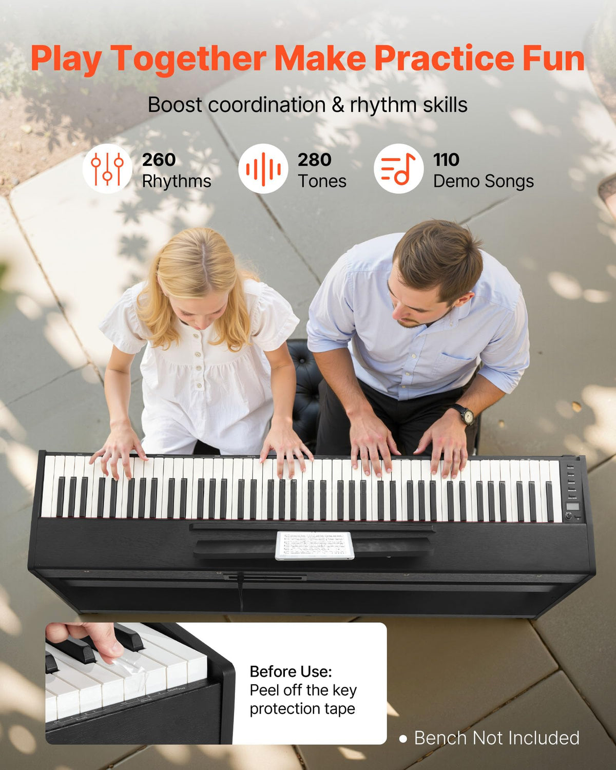 88 Keys Weighted Digital Piano with Furniture Stand and Triple Pedal, Black K193730