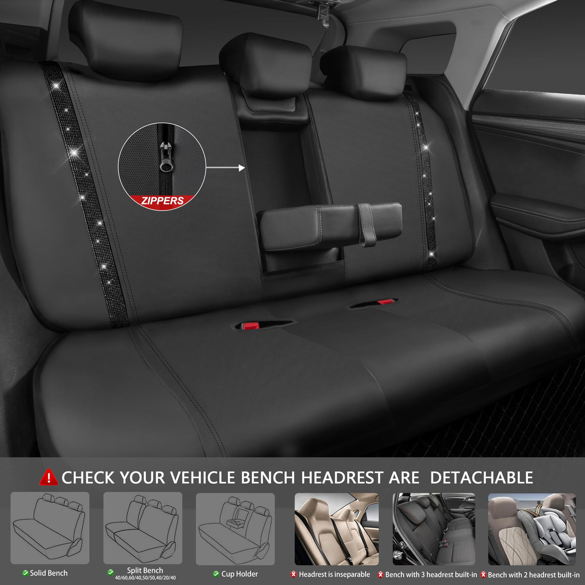 Leather Bling Diamond Car Seat Covers Full Set X430685
