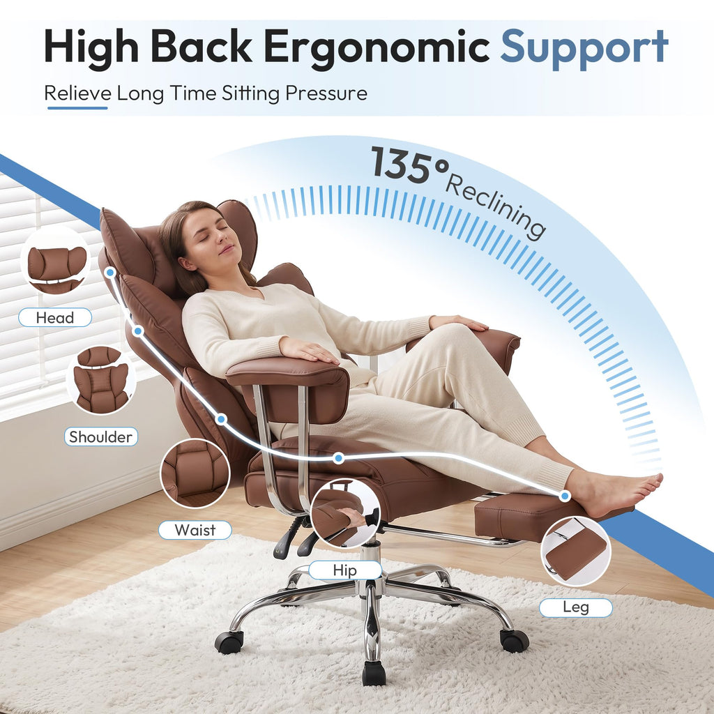 Brown Ergonomic Executive Office Chair with Footrest E736