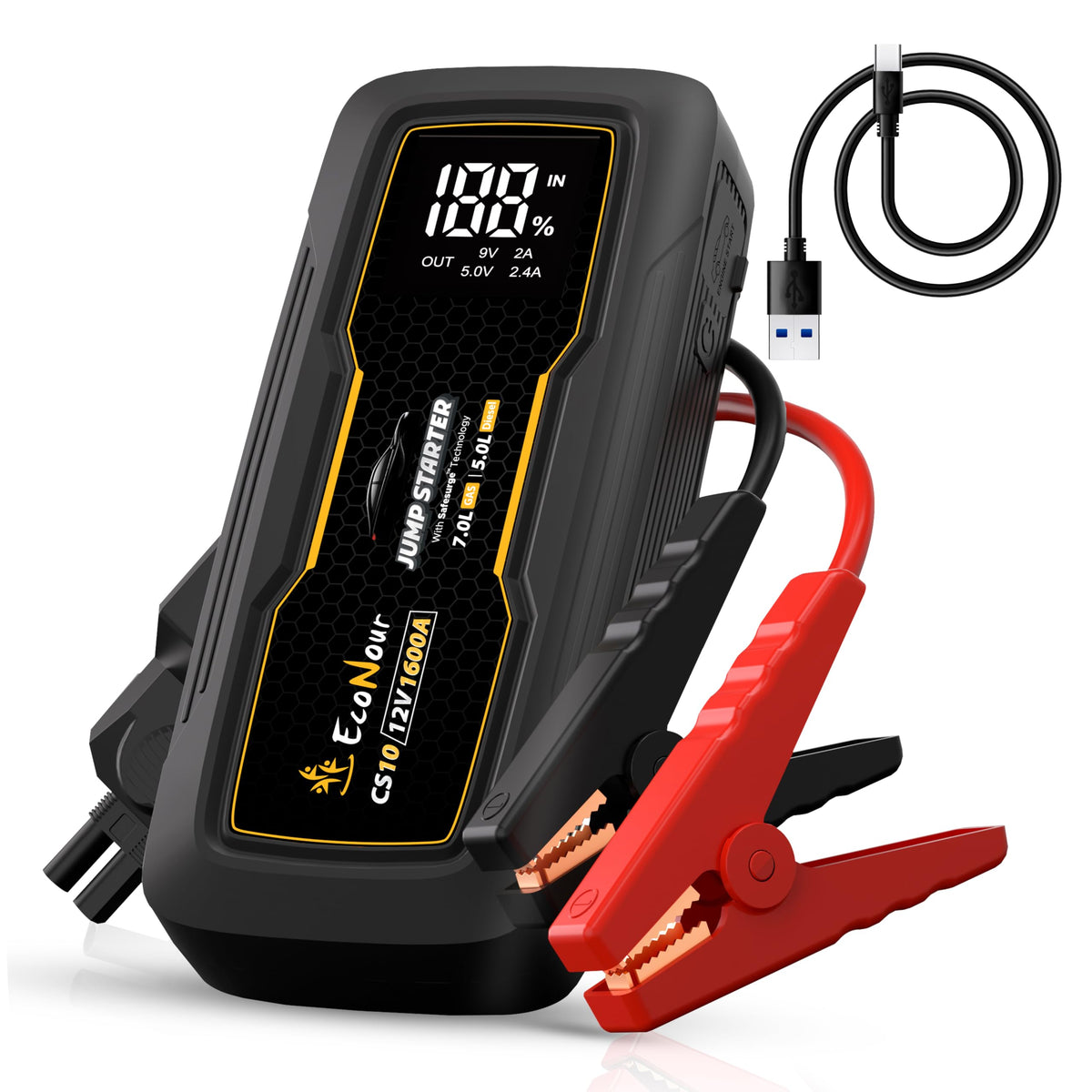 Portable 1600A Peak 12V Lithium Jump Box with Jumper Cables D4519