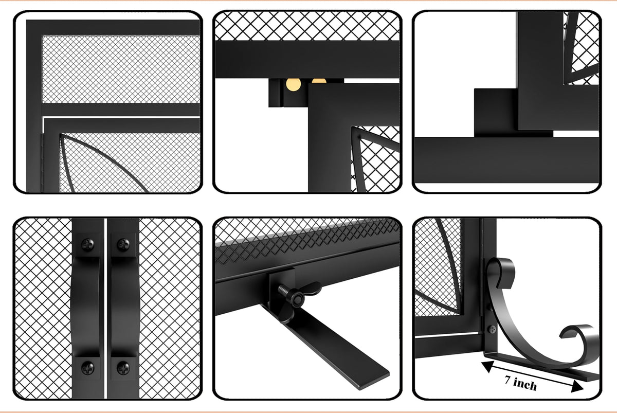 Black Metal Fireplace Screen Magnetic Doors W793592