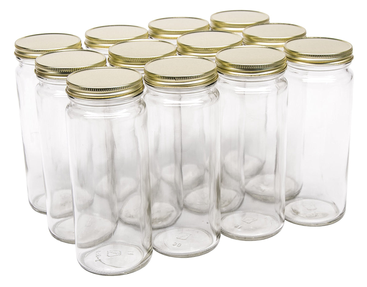 16 Ounce Glass Wide Mouth Canning Jars with Gold Metal Lids, Case of 12 G47147