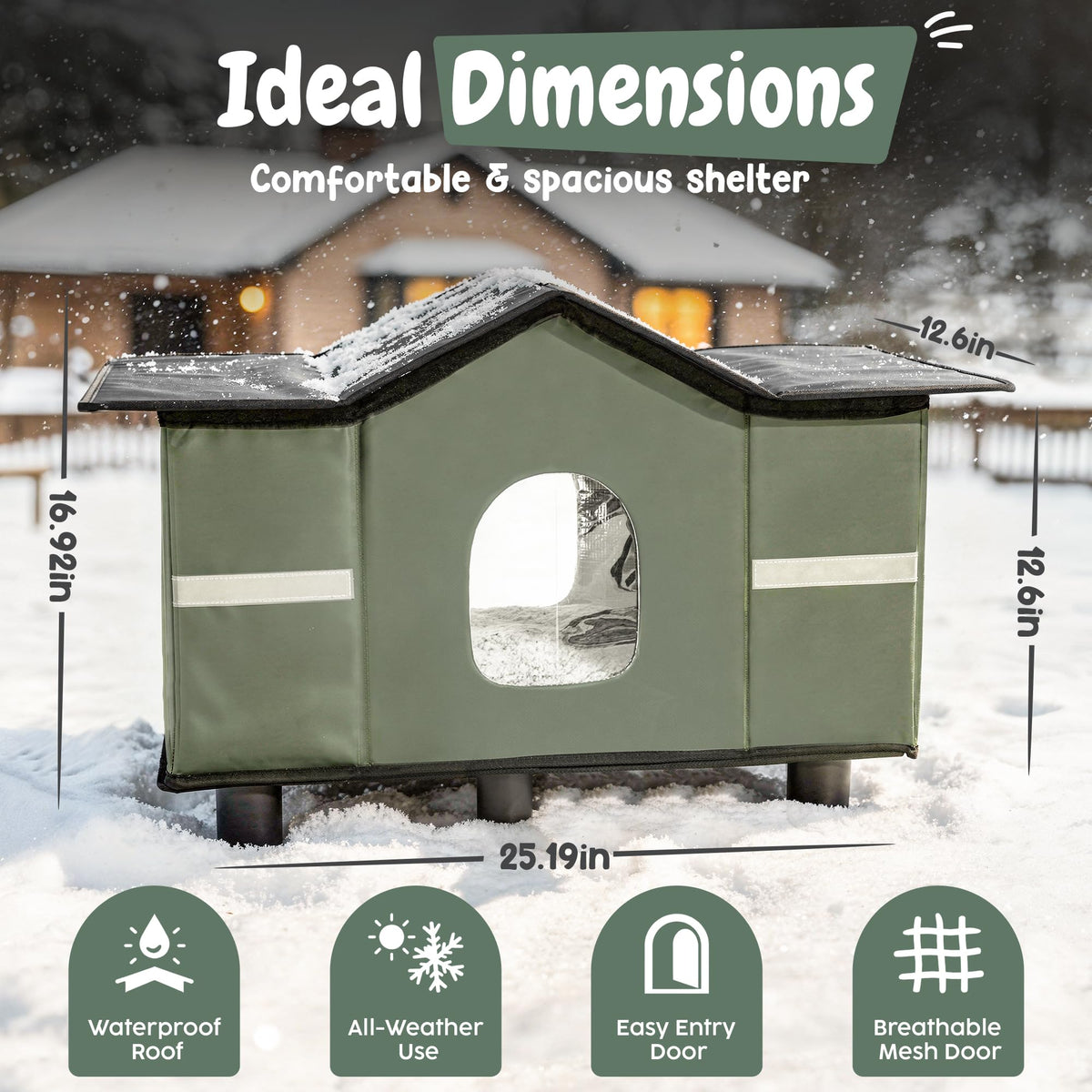 Insulated Outdoor Cat House with Self Warming & Self Cooling Mat D744