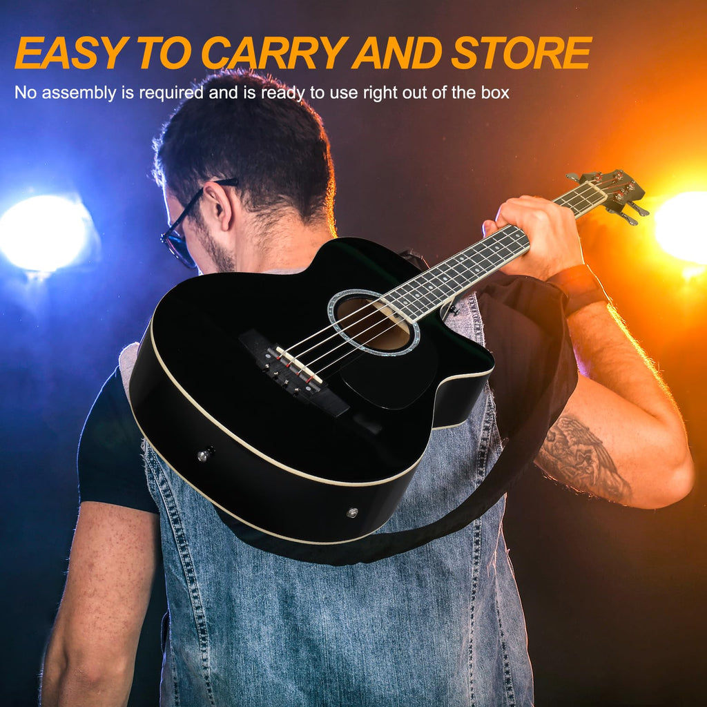 4 String Full Size Black Acoustic Bass Guitar T4873