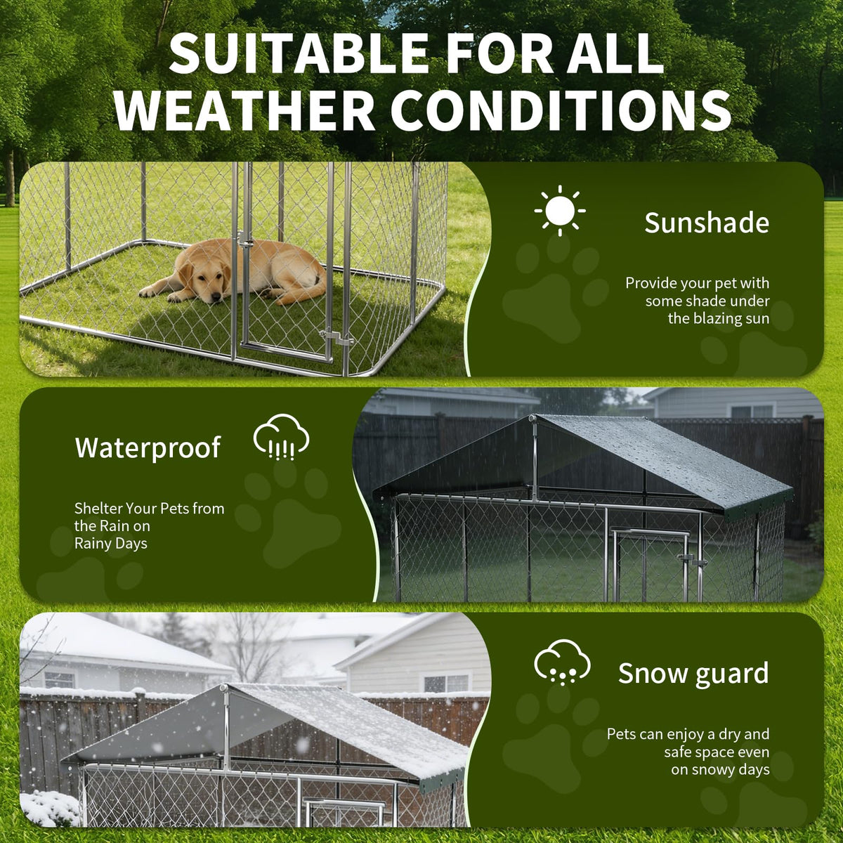 Large Outdoor Dog Kennel with Roof, Heavy Duty Galvanized Steel, 10'x10' Lockable B306783