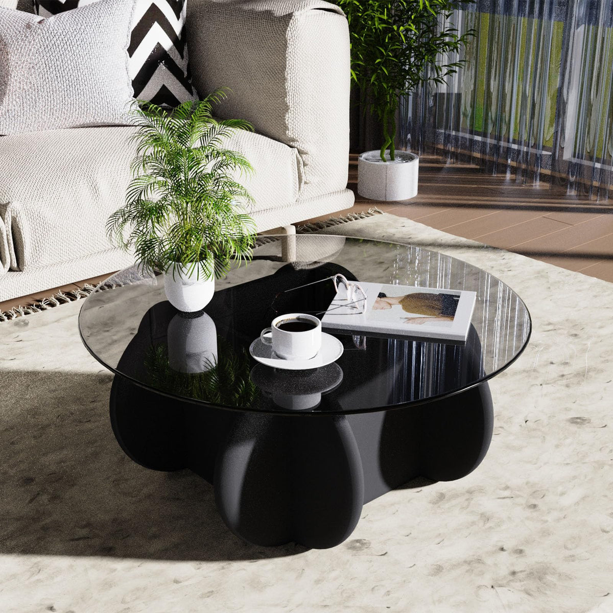 Black Round Glass Top Coffee Table N56211