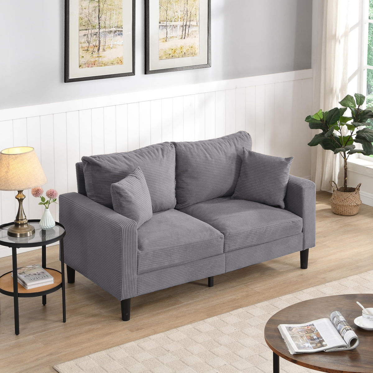 Small Space Saving Light Gray 2-Seat Upholstered Sofa Q346