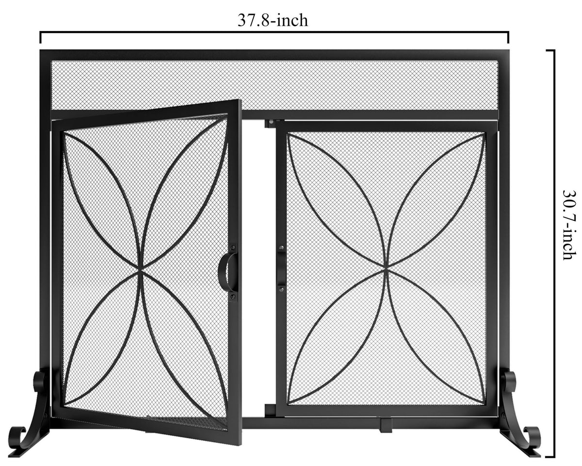 Black Metal Fireplace Screen Magnetic Doors W793592